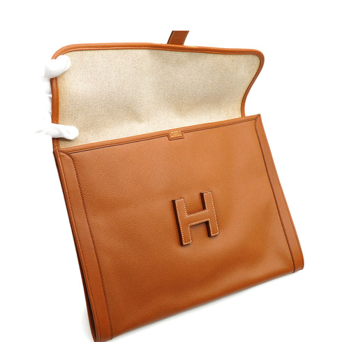 HERMES JIGE GM GOLD COUCHEVEL CLUTCH BAG 1990 CIRCLE T 90340488