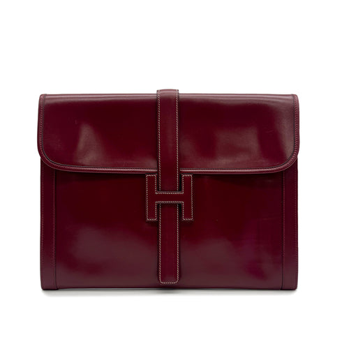 HERMES JIGE GM ROUGE H BOXCALF CLUTCH BAG 1977 CIRCLE G 90323518