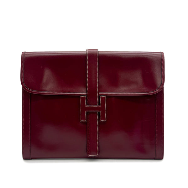 HERMES JIGE GM ROUGE H BOXCALF CLUTCH BAG 1977 CIRCLE G 90323518