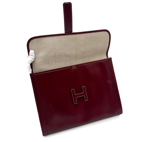 HERMES JIGE GM ROUGE H BOXCALF CLUTCH BAG 1977 CIRCLE G 90323518