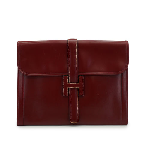 HERMES JIGE GM ROUGE H BOXCALF CLUTCH BAG 1983 CIRCLE M 90335884