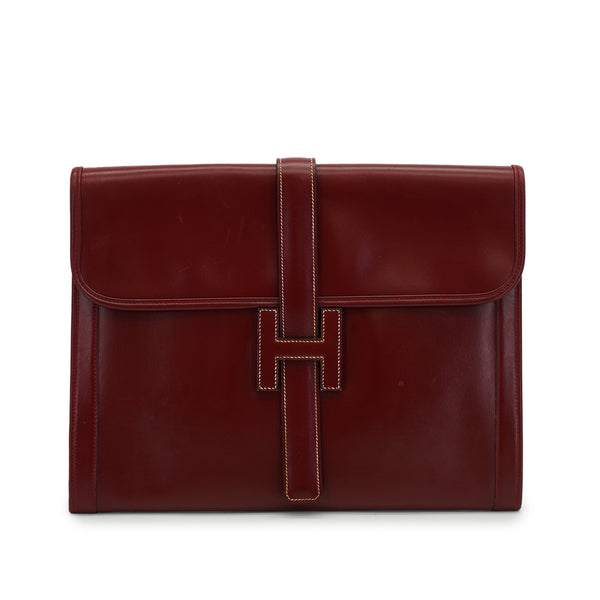 HERMES JIGE GM ROUGE H BOXCALF CLUTCH BAG 1983 CIRCLE M 90335884