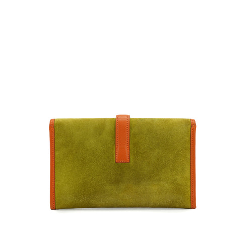 HERMES JIGE MINI ANIS GREEN ORANGE DEBRIS CLUTCH BAG 2006 SQUARE J 90326664