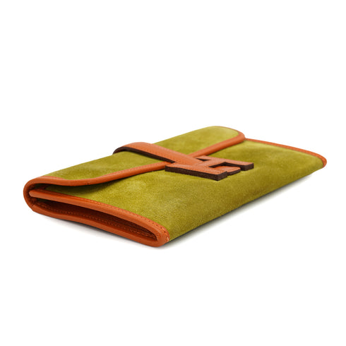 HERMES JIGE MINI ANIS GREEN ORANGE DEBRIS CLUTCH BAG 2006 SQUARE J 90326664