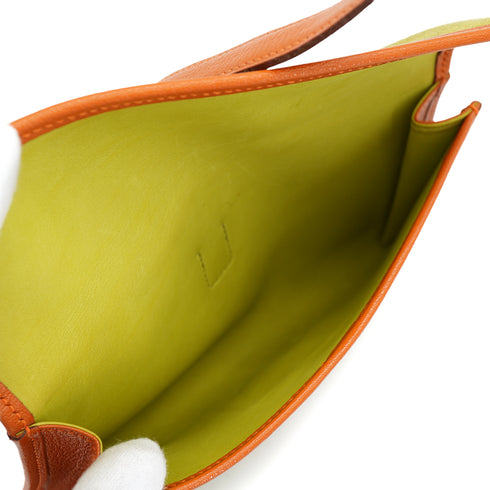HERMES JIGE MINI ANIS GREEN ORANGE DEBRIS CLUTCH BAG 2006 SQUARE J 90326664