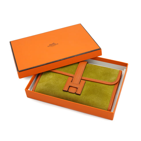 HERMES JIGE MINI ANIS GREEN ORANGE DEBRIS CLUTCH BAG 2006 SQUARE J 90326664