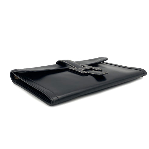 HERMES JIGE PM BLACK BOXCALF CLUTCH BAG 1979 CIRCLE I 90314756