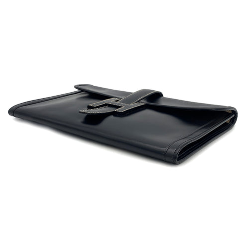 HERMES JIGE PM BLACK BOXCALF CLUTCH BAG 1979 CIRCLE I 90314756