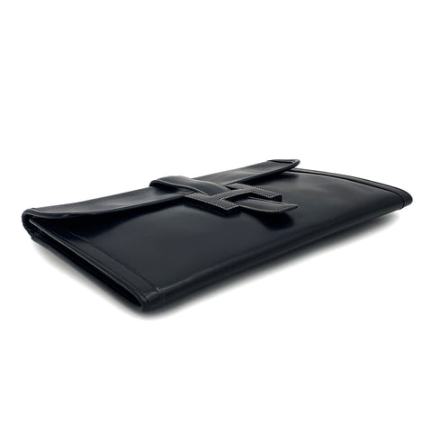 HERMES JIGE PM BLACK BOXCALF CLUTCH BAG 1980 CIRCLE J 90326849