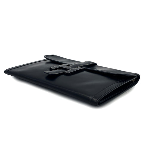 HERMES JIGE PM BLACK BOXCALF CLUTCH BAG 1980 CIRCLE J 90326849