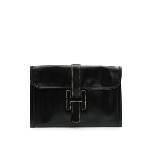 HERMES JIGE PM BLACK BOXCALF CLUTCH BAG 1981 CIRCLE K 90341911