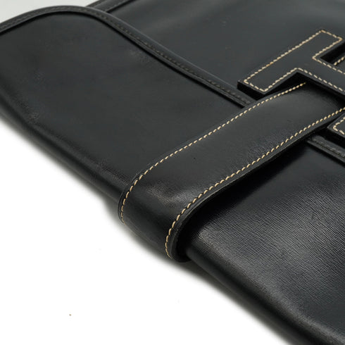 HERMES JIGE PM BLACK BOXCALF CLUTCH BAG 1981 CIRCLE K 90341911