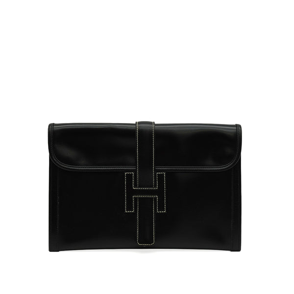 HERMES JIGE PM BLACK BOXCALF CLUTCH BAG 1981 CIRCLE K 90349379