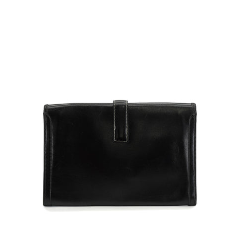 HERMES JIGE PM BLACK BOXCALF CLUTCH BAG 1984 CIRCLE N 90330995