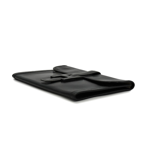 HERMES JIGE PM BLACK BOXCALF CLUTCH BAG 1984 CIRCLE N 90330995