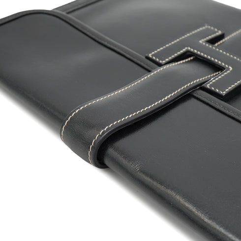 HERMES JIGE PM BLACK BOXCALF CLUTCH BAG 1984 CIRCLE N 90330995