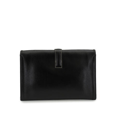 HERMES JIGE PM BLACK BOXCALF CLUTCH BAG 1990 CIRCLE T 90351062