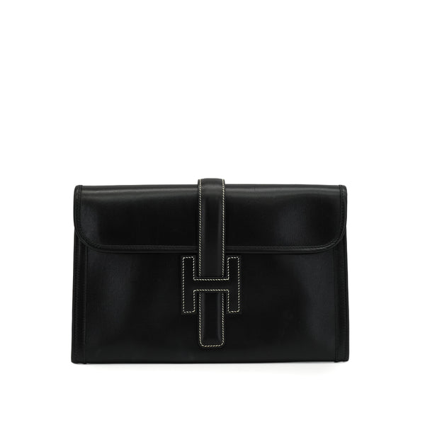 HERMES JIGE PM BLACK BOXCALF CLUTCH BAG 2008 SQUARE L 90350400
