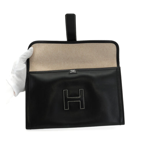 HERMES JIGE PM BLACK BOXCALF CLUTCH BAG 2008 SQUARE L 90350400