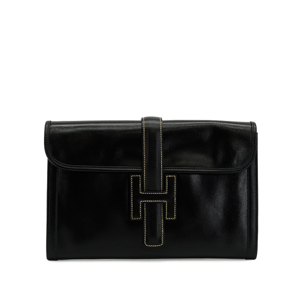 HERMES JIGE PM BLACK BOX CALF CLUTCH BAG 1989 CIRCLE S 90336793