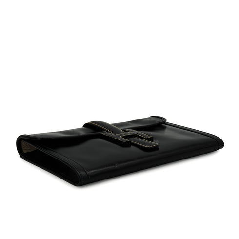 HERMES JIGE PM BLACK BOX CALF CLUTCH BAG 1989 CIRCLE S 90336793