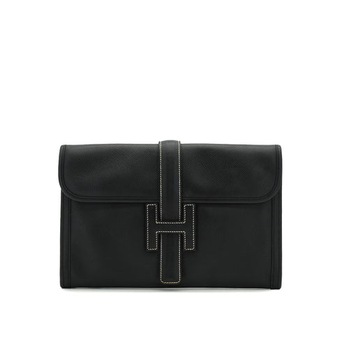 HERMES JIGE PM BLACK EPSOM CLUTCH BAG 2008 SQUARE L 90334494