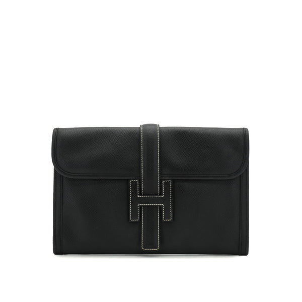 HERMES JIGE PM BLACK EPSOM CLUTCH BAG 2008 SQUARE L 90334494