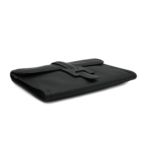 HERMES JIGE PM BLACK EPSOM CLUTCH BAG 2008 SQUARE L 90334494