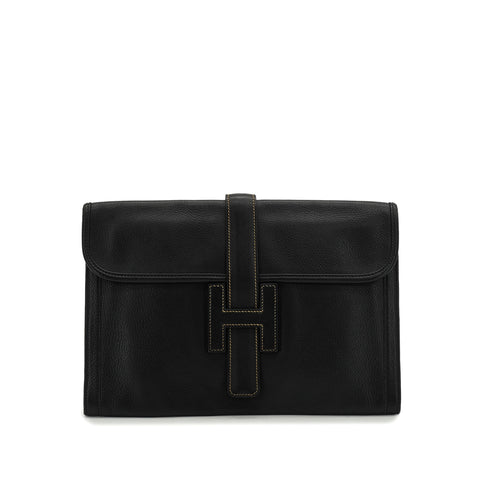 HERMES JIGE PM BLACK VEAU GULLIVER CLUTCH BAG 1985 CIRCLE O 90341906