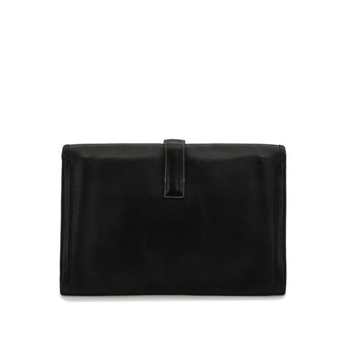 HERMES JIGE PM BLACK VEAU GULLIVER CLUTCH BAG 1985 CIRCLE O 90341906