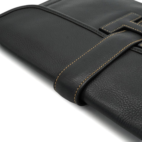 HERMES JIGE PM BLACK VEAU GULLIVER CLUTCH BAG 1985 CIRCLE O 90341906
