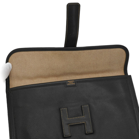 HERMES JIGE PM BLACK VEAU GULLIVER CLUTCH BAG 1985 CIRCLE O 90341906