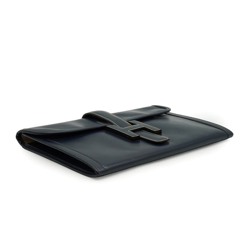 HERMES JIGE PM BLUE INDIGO BOXCALF CLUTCH BAG 1978 CIRCLE H 90338349