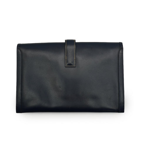 HERMES JIGE PM BLUE INDIGO BOXCALF CLUTCH BAG 1978 CIRCLE H 90338349