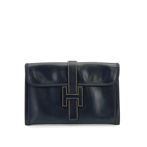 HERMES JIGE PM BLUE MARINE BOX CALF CLUTCH BAG 1980 CIRCLE J 90334300