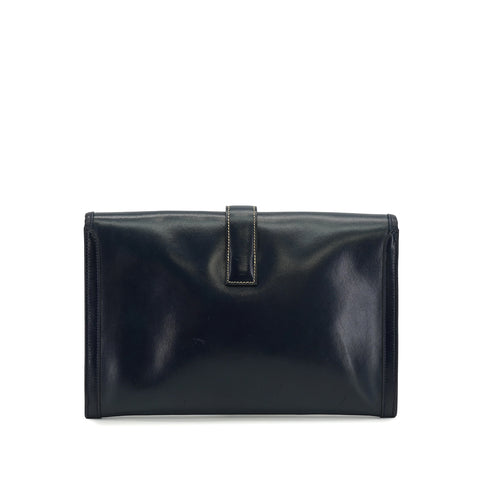 HERMES JIGE PM BLUE MARINE BOX CALF CLUTCH BAG 1980 CIRCLE J 90334300