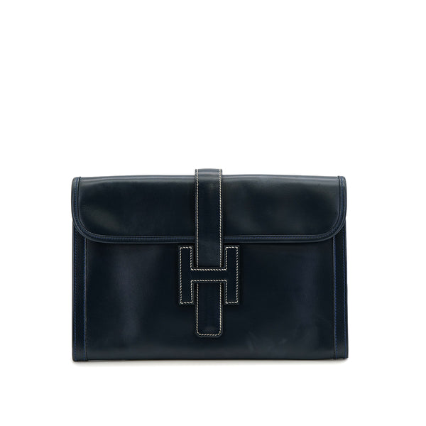 HERMES JIGE PM CLUTCH BAG BLUE INDGO BOX CALF 1995 CIRCLE Y 90322282