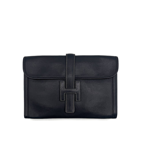 HERMES JIGE PM CLUTCH BAG BLUE INDIGO VEAU GULLIVER 1988 CIRCLE R 90327982