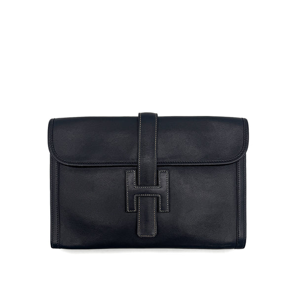 HERMES JIGE PM CLUTCH BAG BLUE INDIGO VEAU GULLIVER 1988 CIRCLE R 90327982
