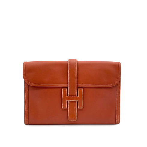 HERMES JIGE PM CLUTCH BAG BRIQUE BOXCALF 2008 SQUARE L 90314408