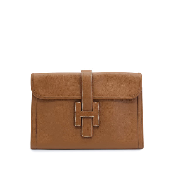 HERMÈS JIGE PM GOLD COURCHEVEL CLUTCH BAG 2001 SQUARE E 90321163