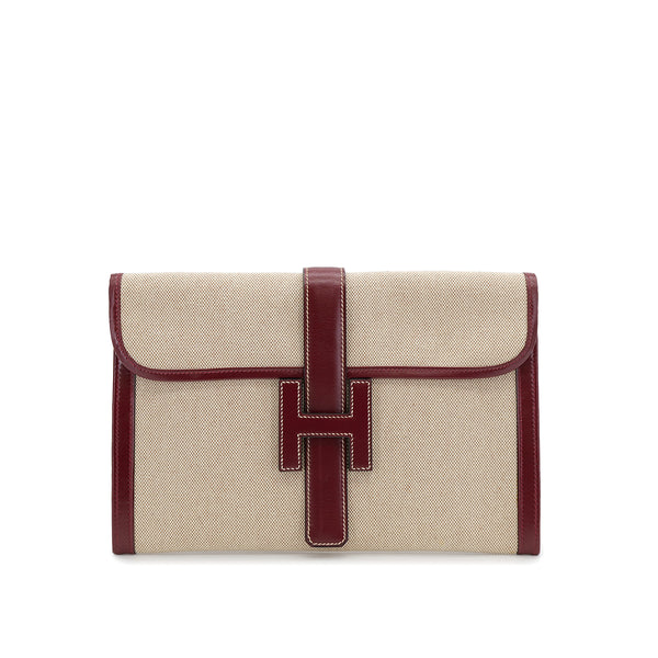 HERMES JIGE PM CLUTCH BAG ROUGE H BOX CALF TOILE H 1981 CIRCLE K 90315010