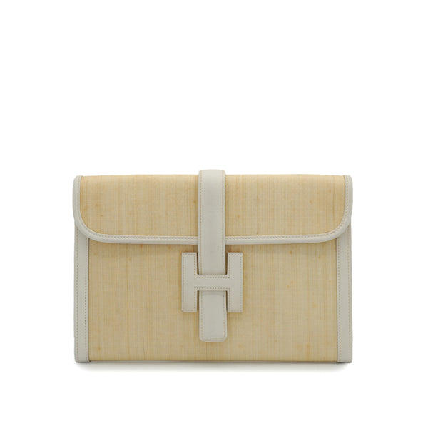 HERMES JIGE PM CLUTCH BAG WHITE CRINOLINE COURCHEVEL 1988 CIRCLE R 90327398