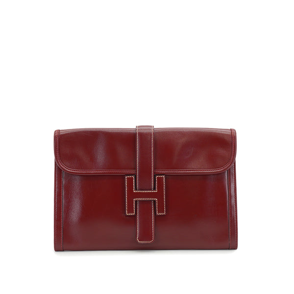 HERMES JIGE PM ROUGE H BOXCALF CLUTCH BAG 1981 CIRCLE K 90330950