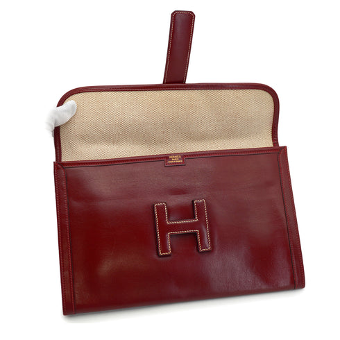 HERMES JIGE PM ROUGE H BOXCALF CLUTCH BAG 1981 CIRCLE K 90330950
