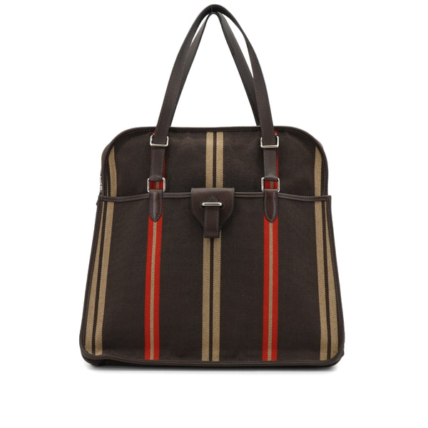 HERMES JUMPING CABAS EBENE TOILE CASAQUE EVERCALF TOTE BAG 2007 SQUARE K PALLADIUM HARDWARE 90346871