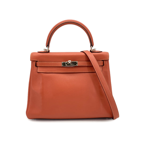HERMES KELLY 25 RETORNE ROSY SWIFT HAND SHOULDER BAG 2008 SQUARE L PALLADIUM HARDWARE 90324810