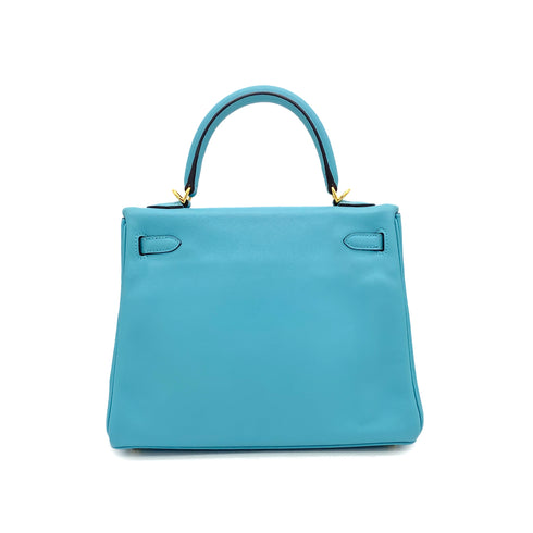 HERMES KELLY 25 RETOURNE BLUE SAINT CYR SWIFT HAND SHOULDER BAG 2015 T GOLD HARDWARE 90327251