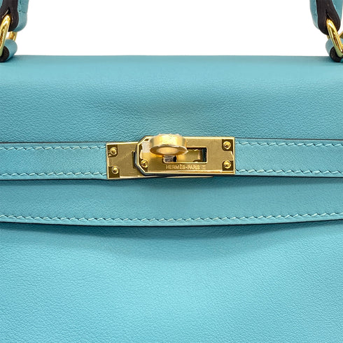 HERMES KELLY 25 RETOURNE BLUE SAINT CYR SWIFT HAND SHOULDER BAG 2015 T GOLD HARDWARE 90327251