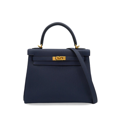 HERMES KELLY 25 RETOURNE BLUE SAPHIR TOGO HAND SHOULDER BAG 2024 W STAMP GOLD HARDWARE 90344354